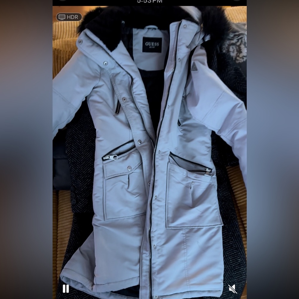 GUESS Metallic Silver Hooded Jacket